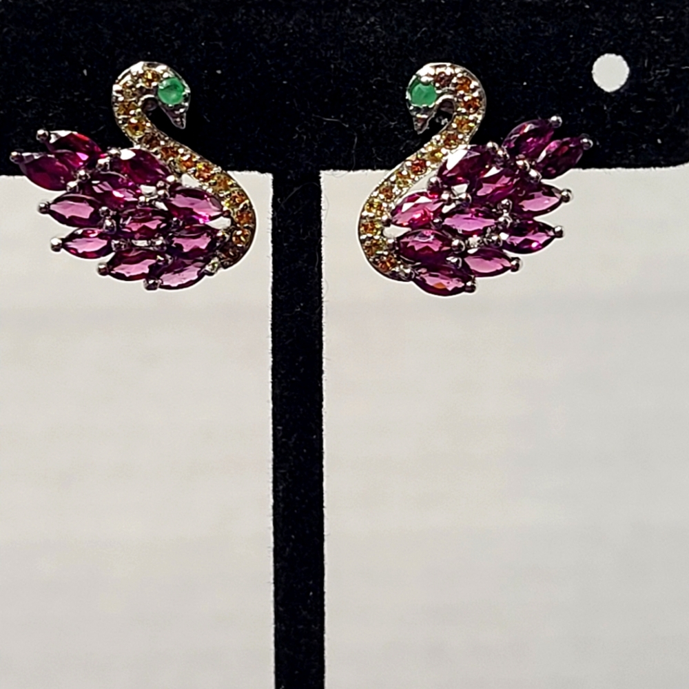 Rhodolite Garnet Swan Earrings